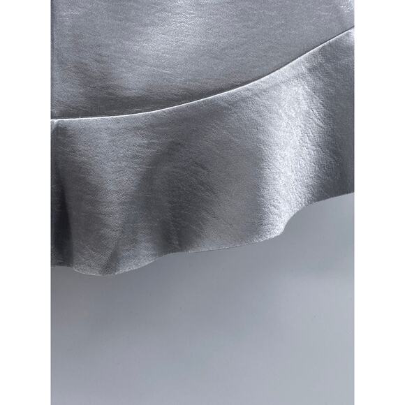 H&M Women's Silver Metallic Ruffle-Hem Mini Skirt SZ 6 - Picture 8 of 11